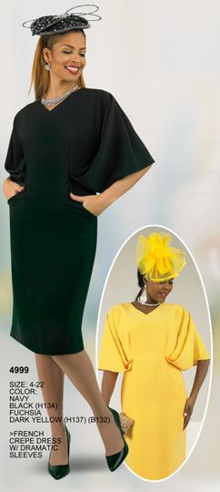 Lily & Taylor <br> (Spring/Summer Vol 129) <br> LT4999 <br> <br> Navy  <br>  Black  <br>  Fuchsia  <br>  Dark-Yellow <br> 4 6 8 10 12 14 <br> 16 18 20 22<BR><BR>French Crepe Dress w/Dramatic Sleeves