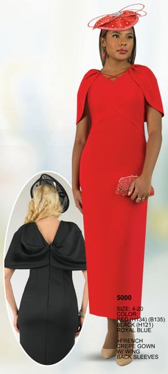 Lily & Taylor <br> (Spring/Summer Vol 129) <br> LT5000 <br> <br> Red  <br>  Black  <br>  Royal-Blue <br> 4 6 8 10 12 <br>  14 16 18 20<BR><BR>French Crepe Gown w/Wing Back Sleeves