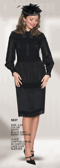 Lily & Taylor <br> (Volume 134) <br> LT5037 <br> <br> White  <br>  Black  <br>  Burnt-Orange <br> 4 6 8 10 12 14<br>   16 18 20 22 24<BR><BR>Lace Chiffon Dress w/Chiffon Lace Cuff Sleeves