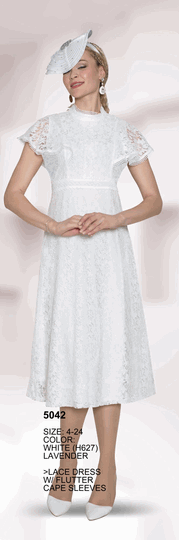 Lily & Taylor <br> (Volume 134) <br> LT5042 <br> <br> White  <br>  Lavender <br> 4 6 8 10 12 14<br>   16 18 20 22 24<BR><BR>Lace Dress w/Flutter Cape Sleeves