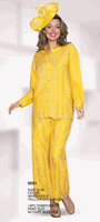 Lily & Taylor <br> (Volume 134) <br> LT5051 <br> <br> White/Gold  <br>  Yellow/Gold <br> S M L 1x 2x 3x<BR><BR>2 Pc Embroidery Pant Suit w/Cuff Sleeves