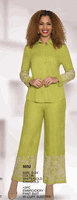 Lily & Taylor <br> (Volume 134) <br> LT5052 <br> <br> White/Gold  <br>  Kiwi/Gold <br> S M L 1x 2x 3x<BR><BR>2 Pc Embroidery Pant Suit w/Cuff Sleeves