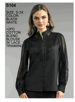 Lily & Taylor <br> (Spring/Summer Vol 129) <br> LTS104 <br> <br> White  <br>  Black <br> S M L XL 2x 3x<BR><BR>2 Pc. Cotton Blend Blouse w/Lace Trimming