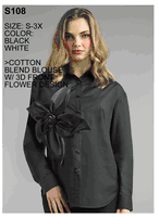 Lily & Taylor <br> (Spring/Summer Vol 129) <br> LTS108 <br> <br> White  <br>  Black <br> S M L XL 2x 3x<BR><BR>2 Pc. Cotton Blend Blouse w/3D Flower Front Design