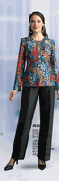 Lily & Taylor <br> (Volume 134) <br> LT4820 <br> <br> Black/Multi <br> 4 6 8 10 12 14<br>   16 18 20 22 24<BR><BR>2 Pc Silky Twill Pant Suit w/Rhinestone Buttons & Brooch