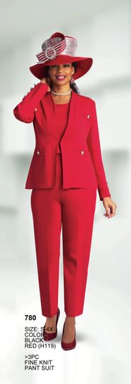 Lily & Taylor <br> (Spring/Summer Vol 128) <br> LT780 <br> <br> Black  <br>  Red <br> <BR><BR>3 Pc. Fine Knit Pant Suit