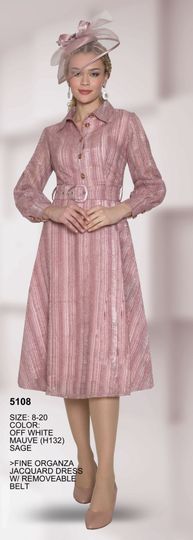 Lily & Taylor <br> (Volume 133) <br> LT5108 <br> <br> Off-White   <br>  Mauve     <br>  Sage <br> 8 10 12 14 16 18 20<BR><BR>Fine Organza Jacquard Dress w/ Removable Belt