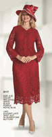 Lily & Taylor <br> (Volume 136) <br> LT5117 <br> <br> RED <br>  WHITE <br>  BLACK <br>  PURPLE <br>  ROYAL-BLUE <br> 4 6 8 10 12 14 16 18 20 22<BR><BR>3Pc Elegant Lace Skirt Suit w/Rhinestone Buttons