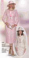 Lily & Taylor <br> (Volume 133) <br> LT5134 <br> <br> Gold/Multi    <br>  Pink/Multi <br> S M L 1x 2x 3x 4x<BR><BR>3PC Fine Tweed Skirt Suit w/ Rhinestone Closure & Brooch
