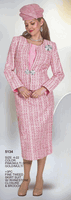 Lily & Taylor <br> (Volume 136) <br> LT5134 <br> <br> PINK/MULTI <br>  GOLD/MULTI <br> 4 6 8 10 12 14 16 18 20 22<BR><BR>3Pc Fine Tweed Skirt Suit w/Rhinestone Closure & Brooch