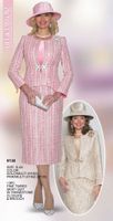 Lily & Taylor <br> (Volume 133) <br> LT5134 <br> <br> Gold/Multi    <br>  Pink/Multi <br> S M L 1x 2x 3x 4x<BR><BR>3PC Fine Tweed Skirt Suit w/ Rhinestone Closure & Brooch