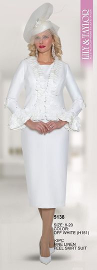 Lily & Taylor <br> (Volume 133) <br> LT5138 <br> <br> Off-White <br> 8 10 12 14 16 18 20<BR><BR>3PC Fine Linen Feel Skirt Suit