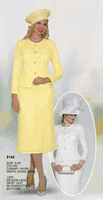 Lily & Taylor <br> (Volume 133) <br> LT5142 <br> <br> Canary  <br>    White <br> 6 8 10 12 14 16 18 20 22 24<BR><BR>2PC Sequin Lace Skirt Suit w/ Rhinestone Buttons