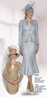 Lily & Taylor <br> (Volume 133) <br> LT5154 <br> <br> Silver <br>   Gold <br> 4 6 8 10 12 14 16 18 20 22 24<BR><BR>3PC Lurex Tweed Skirt Suit w/ Rhinestone Closure & Brooch