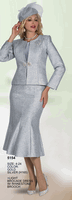 Lily & Taylor <br> (Volume 136) <br> LT5154 <br> <br> GOLD <br>  SILVER <br> 4 6 8 10 12 14 16 18 20 22 24<BR><BR>Light Brocade Dress w/Rhinestone Brooch
