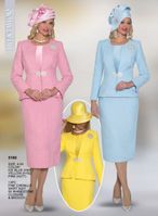 Lily & Taylor <br> (Volume 133) <br> LT5160 <br> <br> Ice-Blue     <br>  Yellow     <br>  Pink <br>  4 6 8 10 12 14 16 18 20 22 24 <BR><BR> 3PC Fine Chenille Skirt Suit with Rhinestone Closure & Brooch