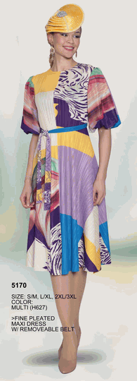 Lily & Taylor <br> (Volume 134) <br> LT5170 <br> <br> Multi <br> S/M L/XL 2XL/3XL<BR><BR>Fine Pleated Maxi Dress w/Removable Belt