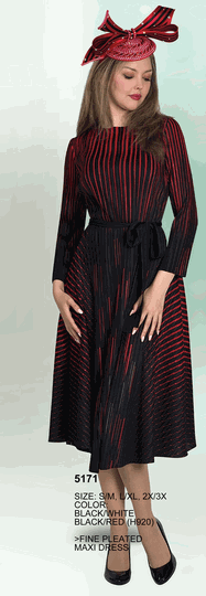 Lily & Taylor <br> (Volume 136) <br> LT5171 <br> <br> BLACK/WHITE <br>  BLACK/RED <br> S/M   L/XL   2X/3X<BR><BR>Fine Pleated Maxi Dress