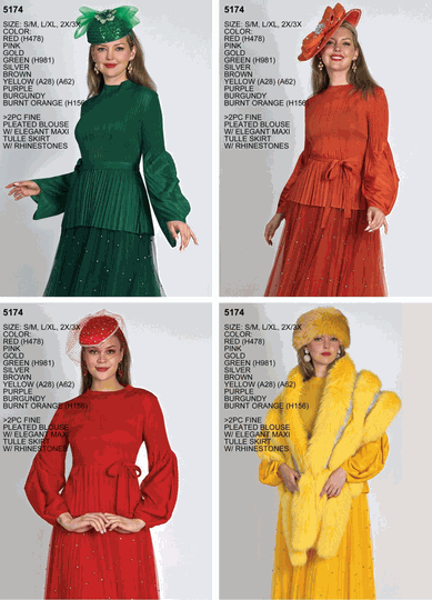 Lily & Taylor <br> (Volume 136) <br> LT5174 <br> <br> RED <br>  PINK <br>  GOLD <br>  GREEN <br>  SILVER <br>  BROWN <br>  YELLOW <br>  PURPLE <br>  BURGUNDY <br>  BURNT-ORANGE <br> S/M   L/XL   2X/3X<BR><BR>2Pc Fine Pleated Blouse w/Elegant Maxi Tulle Skirt w/Rhinestones