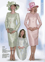 Lily & Taylor <br> (Volume 133) <br> LT5180 <br> <br> Green/Multi     <br>  Pink/Multi     <br>  Blue/Multi <br>  4 6 8 10 12 14 16 18 20 22 24 <BR><BR> 2PC Elegant Shimmer Novelty Skirt Suit with Rhinestone Buttons