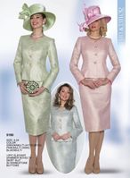 Lily & Taylor <br> (Volume 133) <br> LT5180 <br> <br> Green/Multi     <br>  Pink/Multi     <br>  Blue/Multi <br>  4 6 8 10 12 14 16 18 20 22 24 <BR><BR> 2PC Elegant Shimmer Novelty Skirt Suit with Rhinestone Buttons