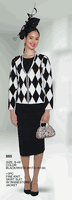 Lily & Taylor <br> (Volume 133) <br> LT865 <br> <br> Black/White <br>  S M L 1x 2x 3x 4x <BR><BR> 3PC Fine Knit Skirt Suit with Rhinestone Jacket