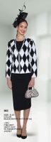 Lily & Taylor <br> (Volume 133) <br> LT865 <br> <br> Black/White <br>  S M L 1x 2x 3x 4x <BR><BR> 3PC Fine Knit Skirt Suit with Rhinestone Jacket