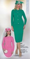 Lily & Taylor <br> (Volume 133) <br> LT899 <br> <br> Emerald   <br>  Pink  <br> S M L 1x 2x 3x 4x<BR><BR>3PC Fine Crochet Knit Skirt Suit w/ Rhinestone Buttons