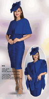 Lily & Taylor <br> (Volume 136) <br> LT915 <br> <br> ROYAL-BLUE <br> S M L XL 1x 2x<BR><BR>Couture Collection -2Pc Figure Flattering Knit Dress w/Cover Shoulder Cape