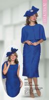 Lily & Taylor <br> (Volume 133) <br> LT915 <br> <br> Royal  <br>  Blue <br> S M L 1x 2x<BR><BR>Couture Collection � Figure Flattering Knit Dress w/ Cover Shoulder Cape