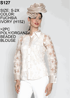 Lily & Taylor <br> (Volume 133) <br> LTS127 <br> <br> Fuchsia   <br>  Ivory <br>  S M L 1x 2x <BR><BR> 2PC Poly/Organza Beaded Blouse
