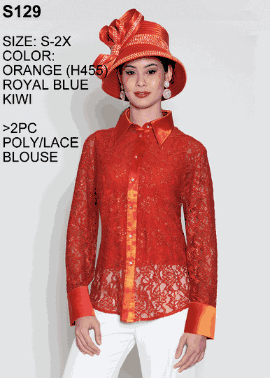 Lily & Taylor <br> (Volume 133) <br> LTS129 <br> <br> Orange  <br>    Royal  <br>  Blue   <br>  Kiwi  <br>  S M L 1x 2x <BR><BR> 2PC Poly/Lace Blouse