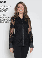 Lily & Taylor <br> (Volume 133) <br> LTS131 <br> <br>  Black  <br>  S M L 1x 2x <BR><BR> 2PC Poly/Organza Embroidery Blouse