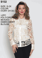 Lily & Taylor <br> (Volume 133) <br> LTS132 <br> <br>  Ivory <br>  S M L 1x 2x <BR><BR> 2PC Poly/Organza Beaded Embroidery Blouse