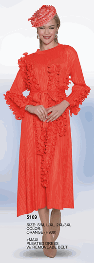 Lily & Taylor <br> (Volume 134) <br> LT5169 <br> <br> Orange <br> S/M L/XL 2XL/3XL<BR><BR>Maxi Pleated Dress w/Removable Belt