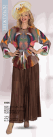 Lily & Taylor <br> (Volume 136) <br> LT5195 <br> <br> MOCHA/MULTI <br>  HUNTER/MULTI <br> S/M   L/XL   2X/3X<BR><BR>2Pc Fine Pleated Blouse/Pant Suit