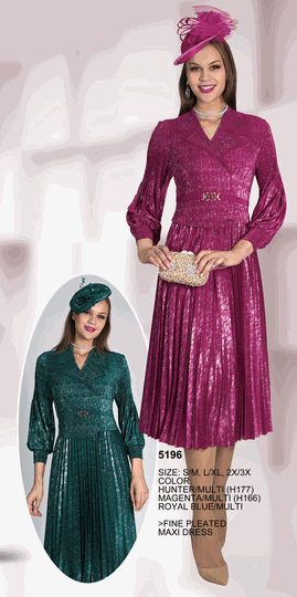 Lily & Taylor <br> (Volume 136) <br> LT5196 <br> <br> HUNTER/MULTI <br>  MAGENTA/MULTI <br>  ROYAL-BLUE/MULTI <br> S/M   L/XL   2X/3X<BR><BR>Fine Pleated Maxi Dress
