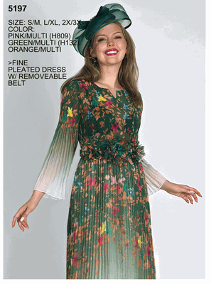 Lily & Taylor <br> (Volume 136) <br> LT5197 <br> <br> PINK/MULTI <br> GREEN/MULTI <br> ORANGE/MULTI <br> S/M L/XL 2X/3X<BR><BR>Fine Pleated Dress w/Removeable Belt Lily & Taylor <br> (Volume 136) <br> LT5197 <br> <br> PINK/MULTI <br> GREEN/MULTI <br> ORANGE/MULTI <br> S/M L/XL 2X/3X<BR><BR>Fine Pleated Dress w/Removeable Belt