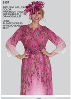 Lily & Taylor <br> (Volume 136) <br> LT5197 <br> <br> PINK/MULTI <br>  GREEN/MULTI <br>  ORANGE/MULTI <br> S/M   L/XL   2X/3X<BR><BR>Fine Pleated Dress w/Removeable Belt