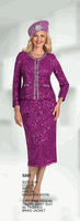 Lily & Taylor <br> (Volume 136) <br> LT5201 <br> <br> WHITE <br>  GREEN <br>  MAGENTA <br> 4 6 8 10 12 14 16 18 20 22 24<BR><BR>3Pc Fine Sequin Tweed Skirt Suit w/Trimmed Braid Jacket