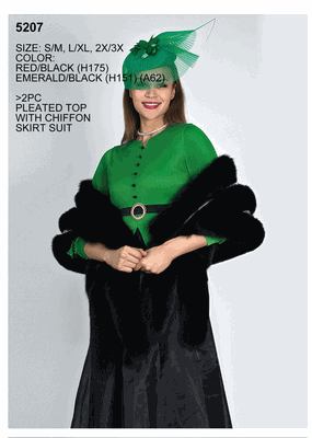 Lily & Taylor <br> (Volume 136) <br> LT5207 <br> <br> RED/BLACK <br> EMERALD/BLACK <br> S/M L/XL 2X/3X<BR><BR>2Pc Pleated Top With Chiffon Skirt Suit Lily & Taylor <br> (Volume 136) <br> LT5207 <br> <br> RED/BLACK <br> EMERALD/BLACK <br> S/M L/XL 2X/3X<BR><BR>2Pc Pleated Top With Chiffon Skirt Suit
