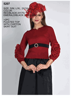 Lily & Taylor <br> (Volume 136) <br> LT5207 <br> <br> RED/BLACK <br>  EMERALD/BLACK <br> S/M   L/XL   2X/3X<BR><BR>2Pc Pleated Top With Chiffon Skirt Suit