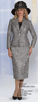 Lily & Taylor <br> (Volume 136) <br> LT5209 <br> <br> BROWN/IVORY <br> 4 6 8 10 12 14 16 18 20 22 24<BR><BR>Fine Couture Tweed Skirt Suit w/Rhinestone Buttons