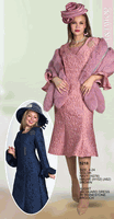 Lily & Taylor <br> (Volume 136) <br> LT5218 <br> <br> NAVY <br>  MAUVE <br>  BROWN <br> 4 6 8 10 12 14 16 18 20 22 24<BR><BR>Light Jacquard Dress w/Rhinestone Brooch