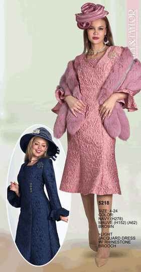 Lily & Taylor <br> (Volume 136) <br> LT5218 <br> <br> NAVY <br>  MAUVE <br>  BROWN <br> 4 6 8 10 12 14 16 18 20 22 24<BR><BR>Light Jacquard Dress w/Rhinestone Brooch