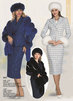 Lily & Taylor <br> (Volume 136) <br> LT5221 <br> <br> NAVY/MULTI <br>  IVORY/MULTI <br>  ROYAL-BLUE/MULTI <br> 4 6 8 10 12 14 16 18 20 22 24<BR><BR>3Pc Fine Tweed Skirt Suit w/Removeable Genuine Fox Cuffs And Rhinestone Buttons