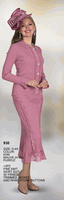Lily & Taylor <br> (Volume 136) <br> LT930 <br> <br> KIWI <br>  MAUVE <br>  PURPLE <br> S M L XL 1x 2x 3x 4x<BR><BR>3Pc Fine Knit Skirt Suit w/Fringe Trimmed Jacket And Rhinestone Buttons