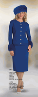 Lily & Taylor <br> (Volume 136) <br> LT993 <br> <br> RED <br>  WHITE <br>  BLACK <br>  ROYAL-BLUE <br> S M L XL 1x 2x 3x 4x<BR><BR>3Pc Fine Knit Skirt Suit w/Faux Fur Cuffs w/Rhinestone Buttons