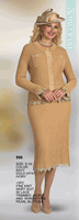 Lily & Taylor <br> (Volume 136) <br> LT996 <br> <br> NAVY <br>  GOLD <br>  IVORY <br> S M L XL 1x 2x 3x<BR><BR>3Pc Fine Knit Skirt Suit w/Lace Trimmed Jacket And Rhinestone Pearl Buttons