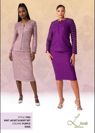Liorah Exclusive Knits <br> (2025 Collection) <br>  L7302 <br> <br> Purple  <br>  Rose <br>  10 12 14 16 18 20 22<BR><BR>2 Piece Knit Skirt Suit